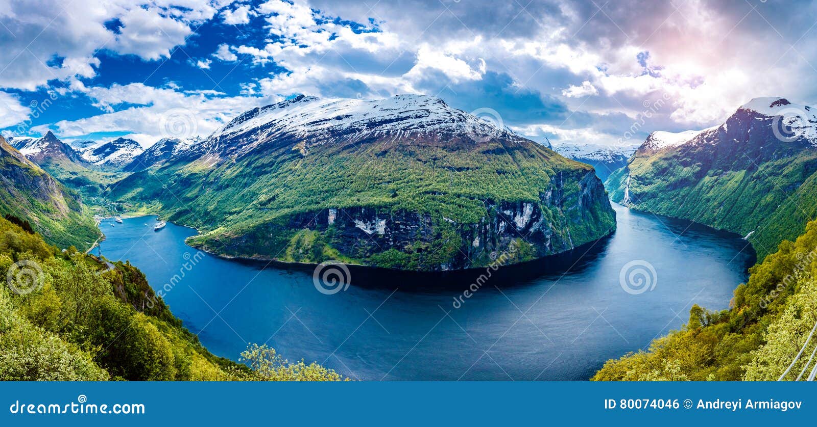 panorama geiranger fjord, norway.