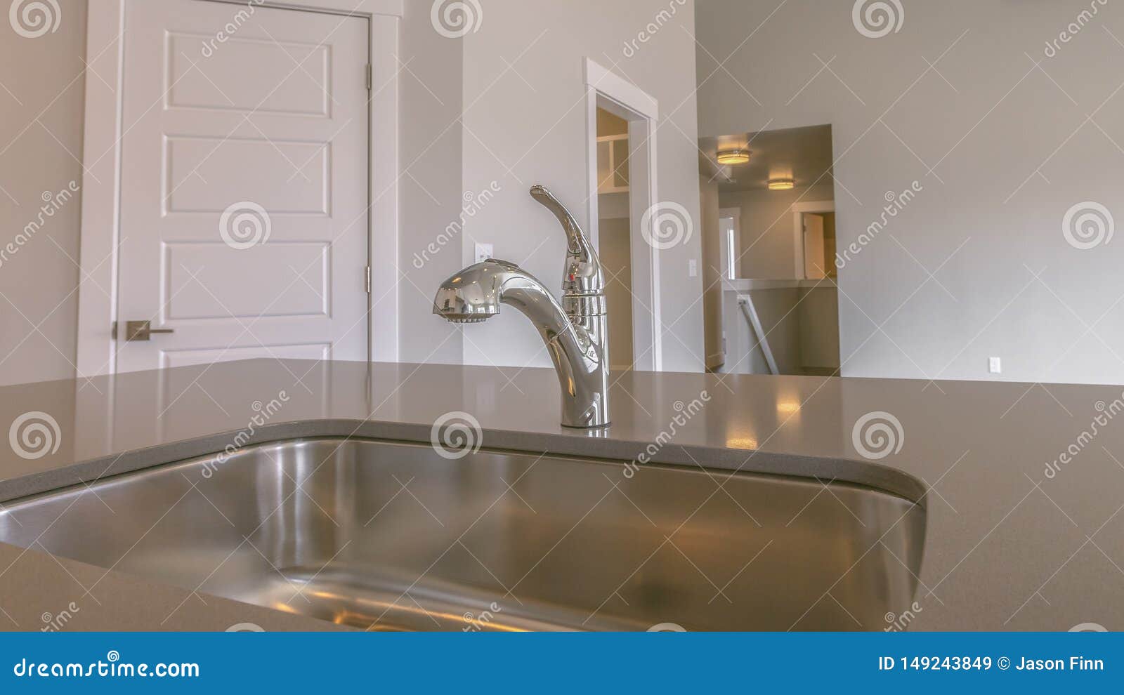 Panorama Gleaming Stainless Steel Sink And Faucet Inside The