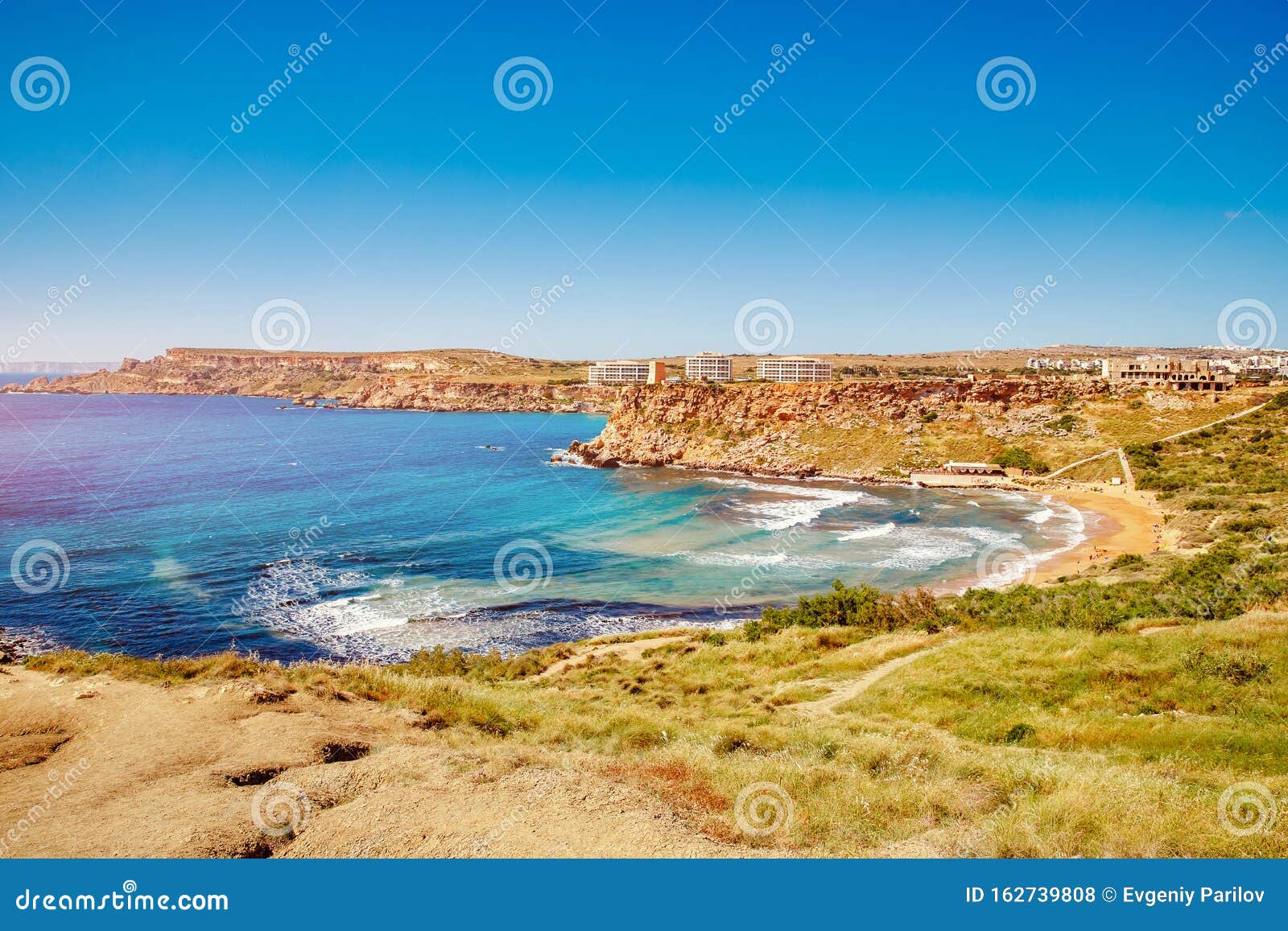 Panorama Golden Bay Malta Summer Tourist Resort Beach Azure Water Sea ...