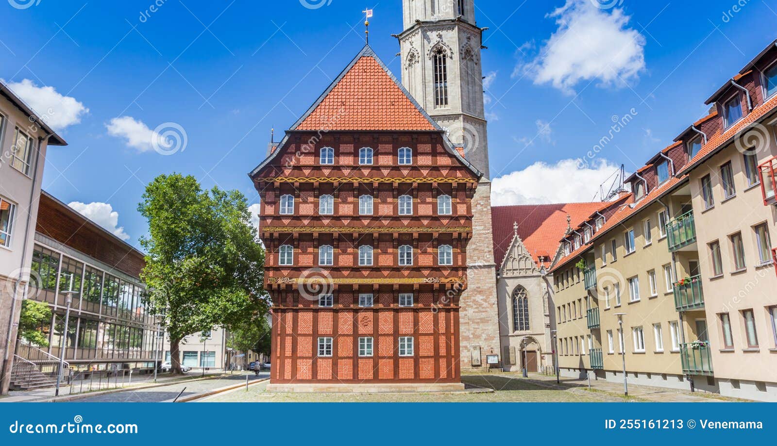 panorama of the historic alte waage building and church tower in braunschweig