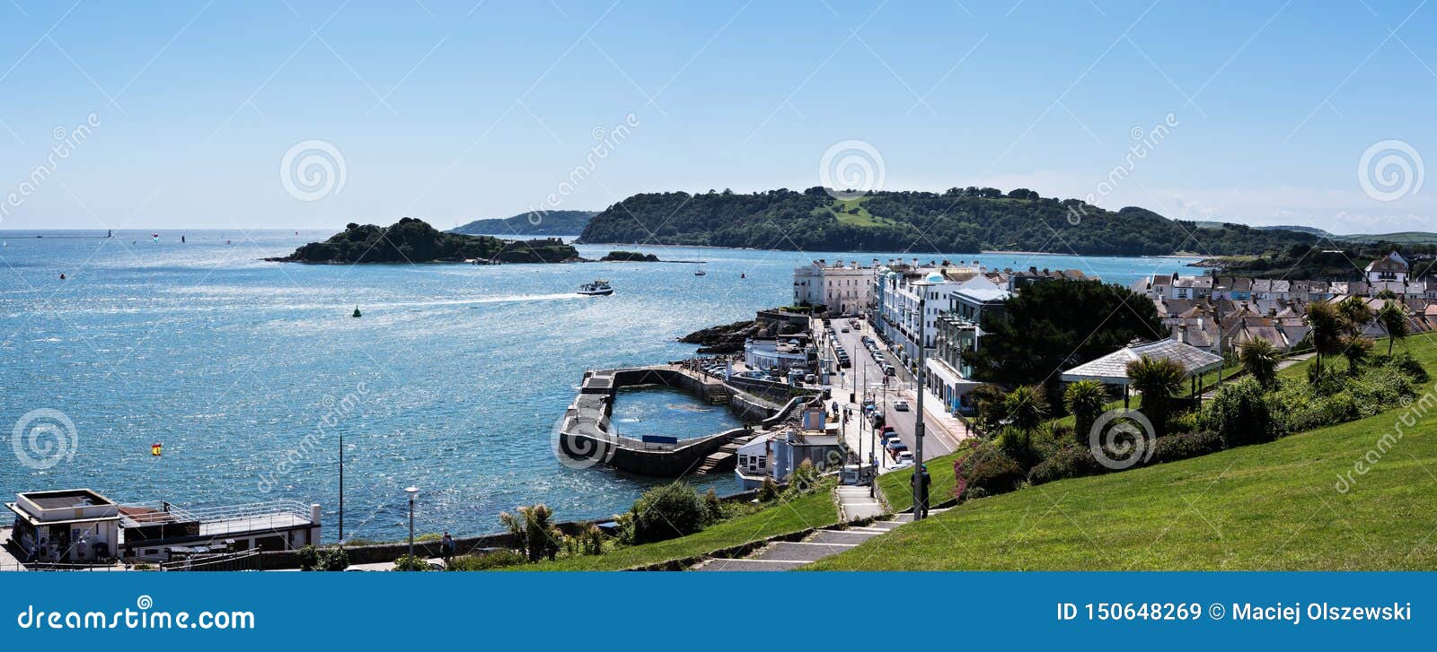 panorama of hoe waterfronts - plymouth, devon, england