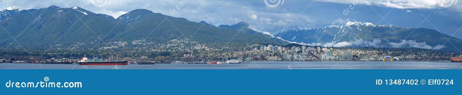 panorama image of north vancouver in a cloudy day