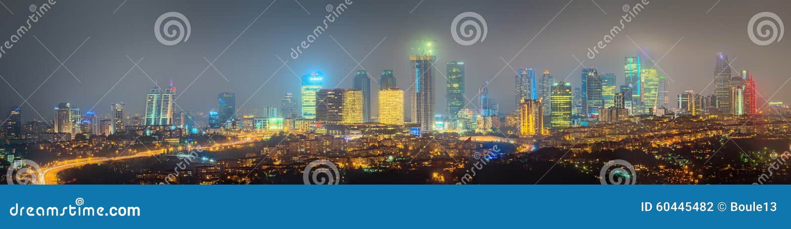 Panorama of Istanbul and Bosporus at Night Stock Photo - Image of ...