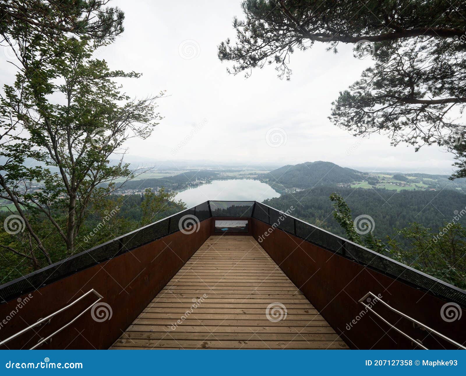 panorama of klopeiner see lake from observation deck platform viewpoint kitzelberg sankt kanzian carinthia austria