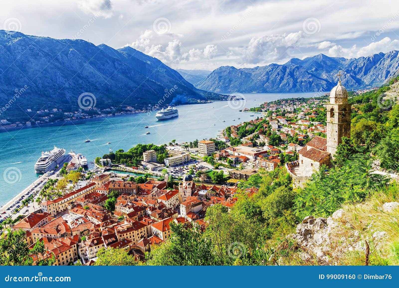 panorama of kotor and a view of the mountains, montenegro