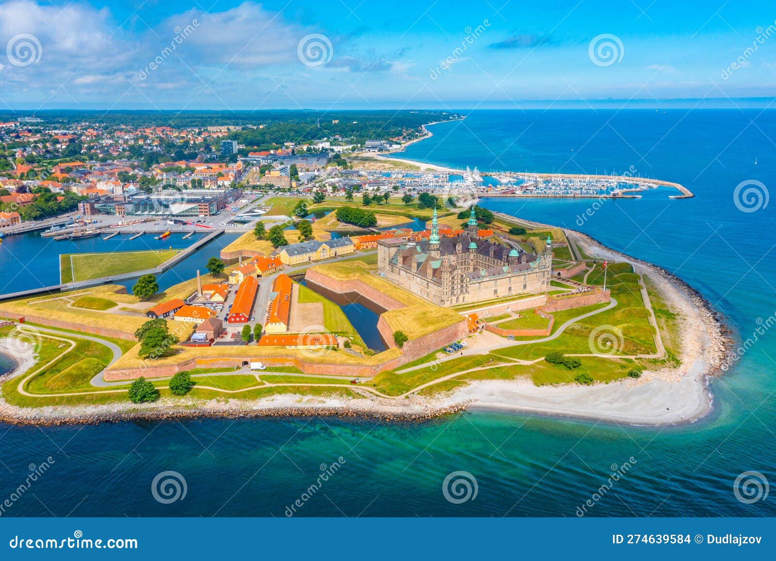 Panorama of the Castle at Helsingor, Denmark Stock Photo