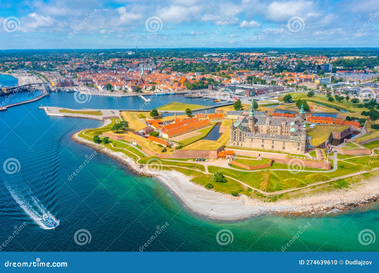 Panorama of the Castle at Helsingor, Denmark Stock Photo