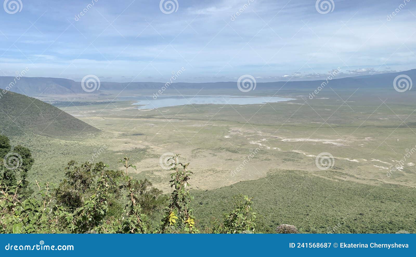 panorama of the lake in the volcanic crater of the ngorongoro national park. beautiful nature