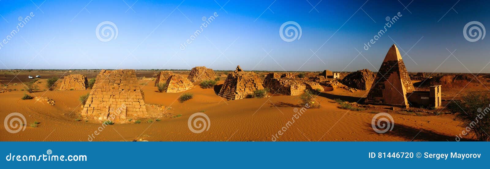 panorama of meroe pyramids in the desert sudan,