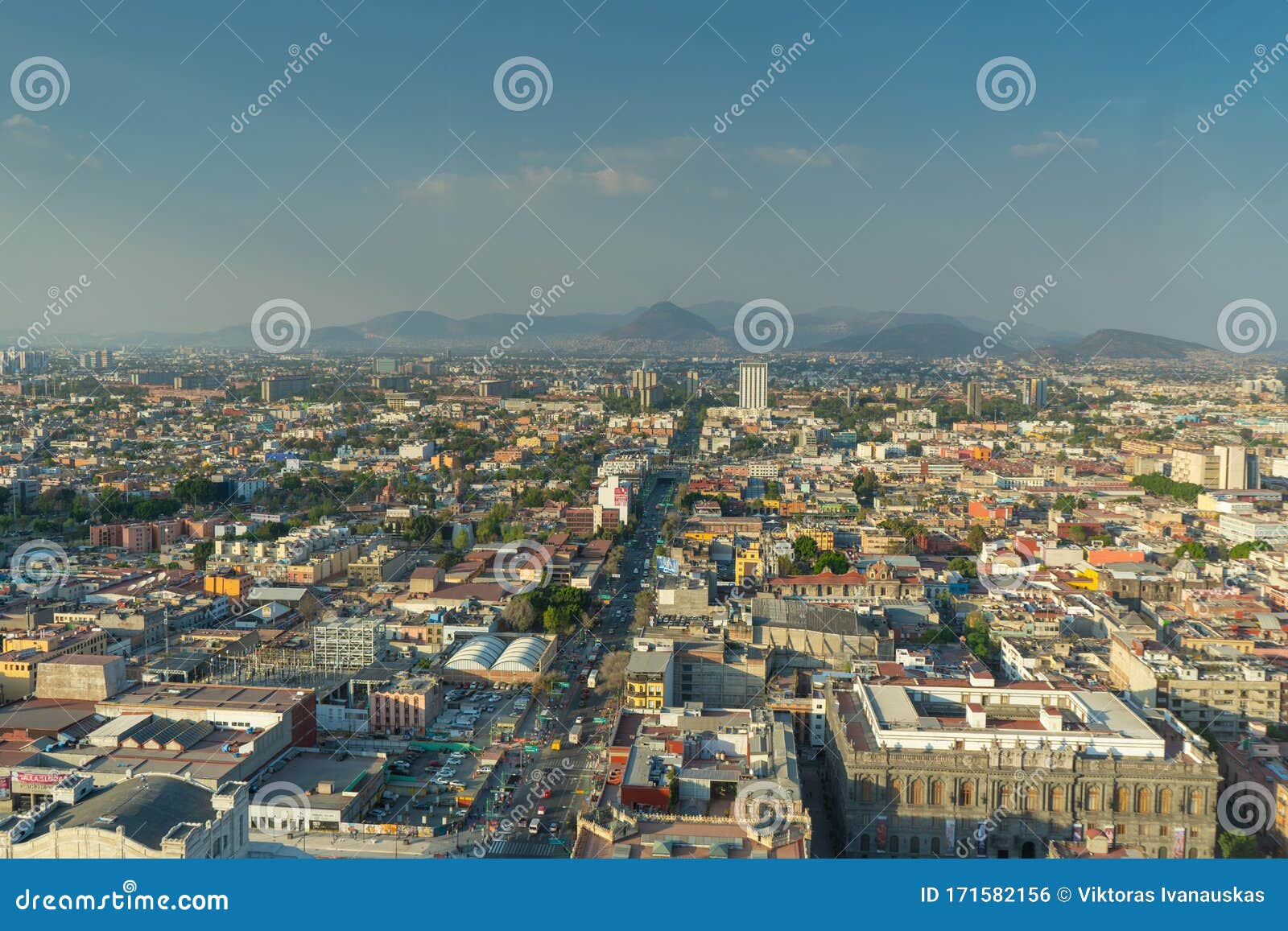 panorama of mexico city central part from skyscraper latino americano. view with buildings. travel photo, background