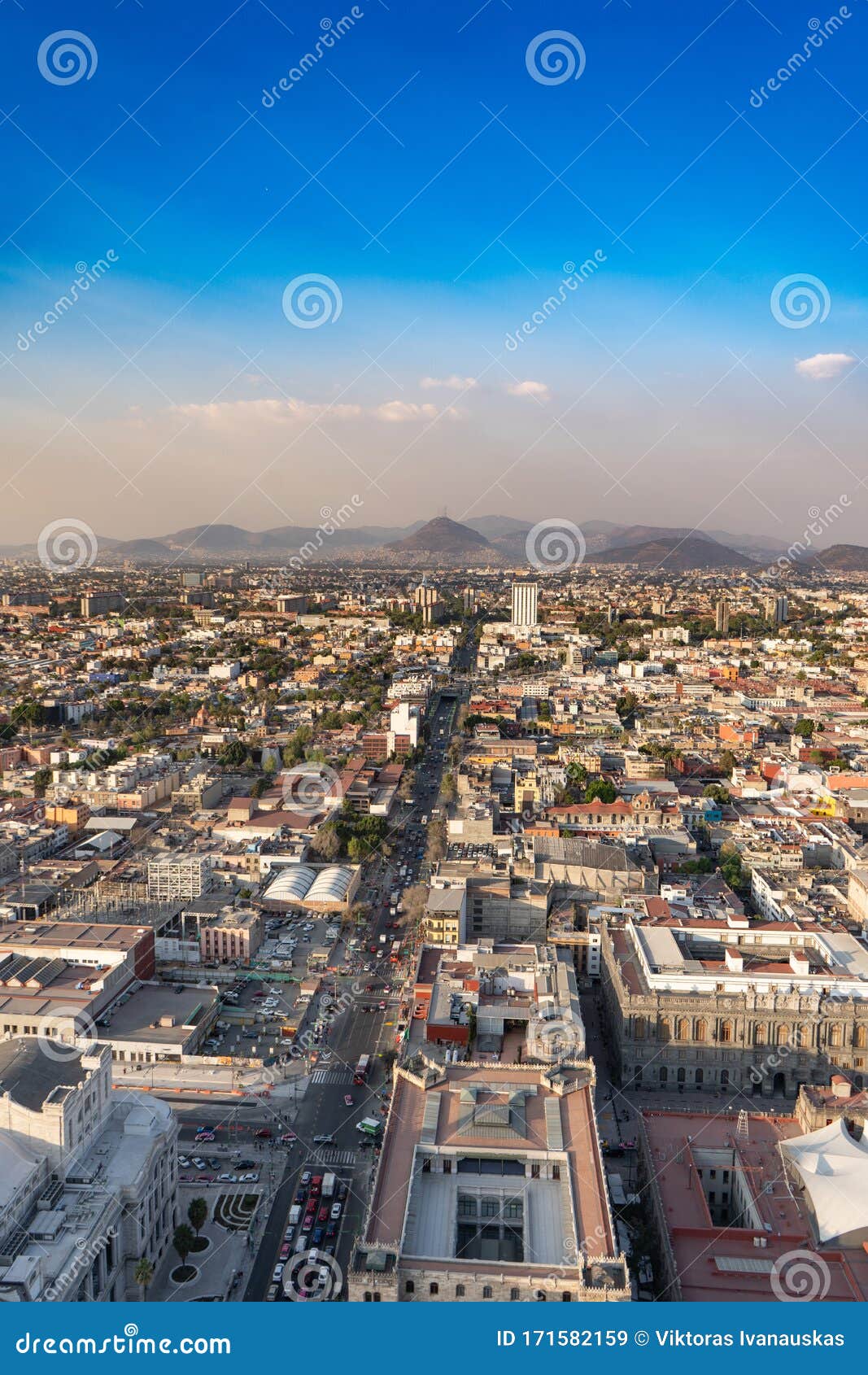 panorama of mexico city central part from skyscraper latino americano. view with buildings. travel photo, background,