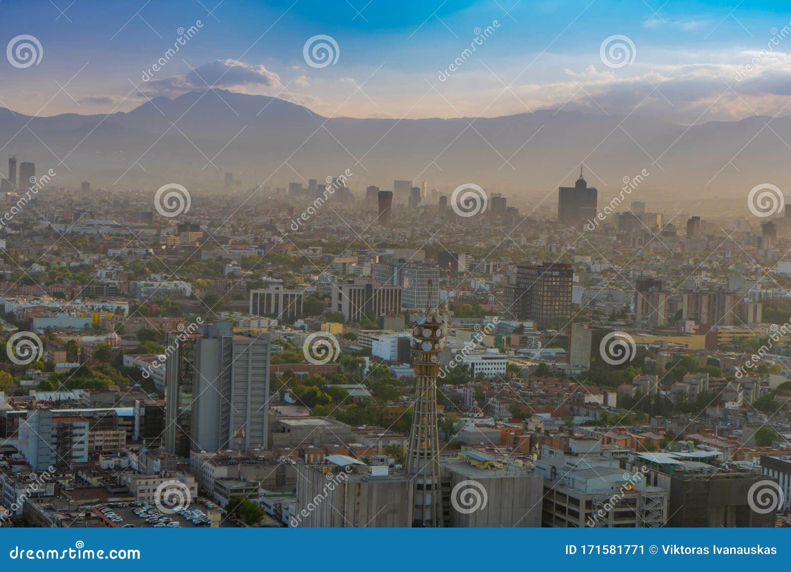panorama of mexico city central part from skyscraper latino americano. view with buildings. travel photo, background, wallpaper