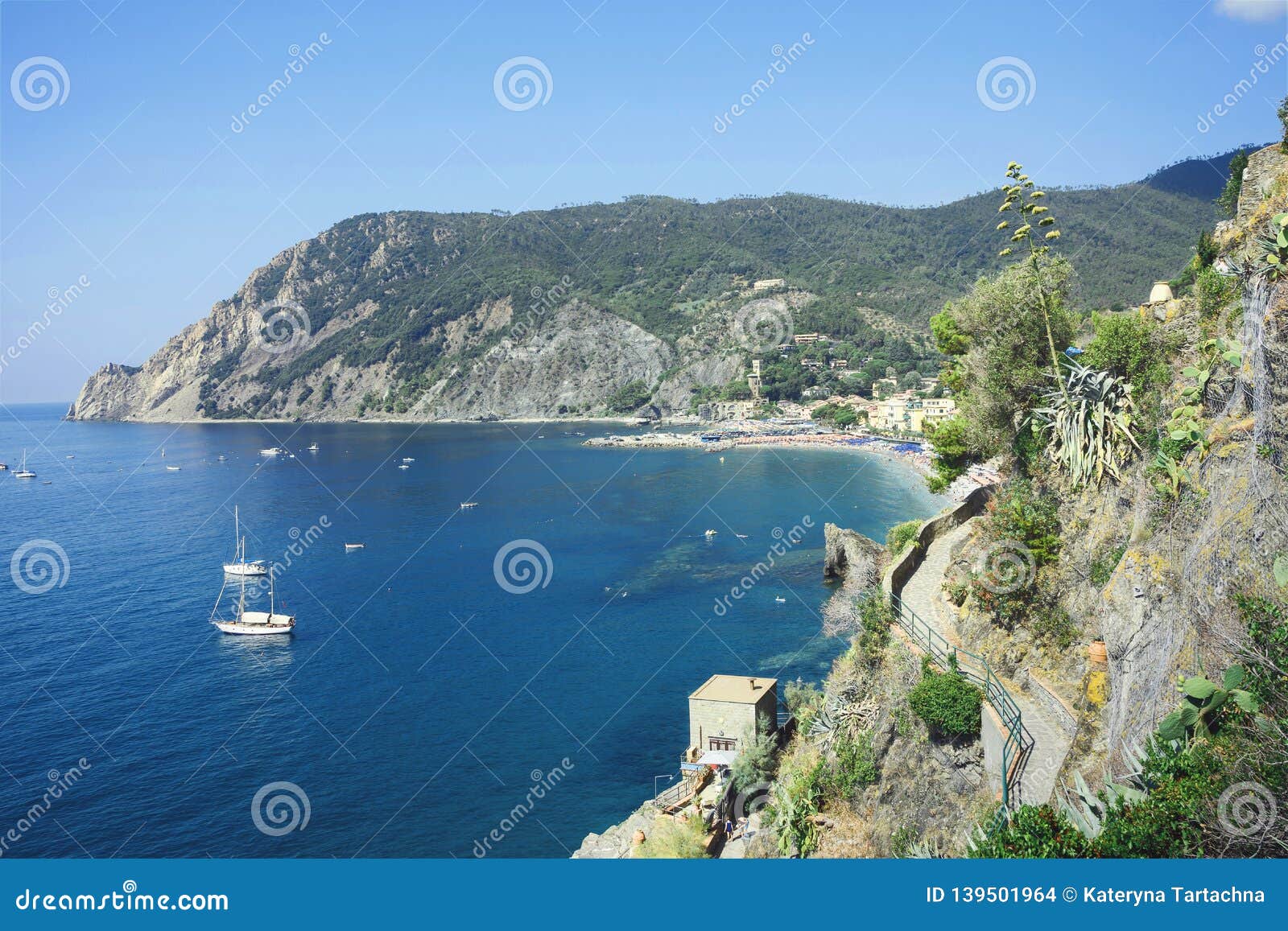 Panorama Of Monterosso Al Mare Beach In Summer Season A Coastal Village And Resort In Cinque Terre Liguria Italy Stock Photo Image Of Resort Landscape 139501964