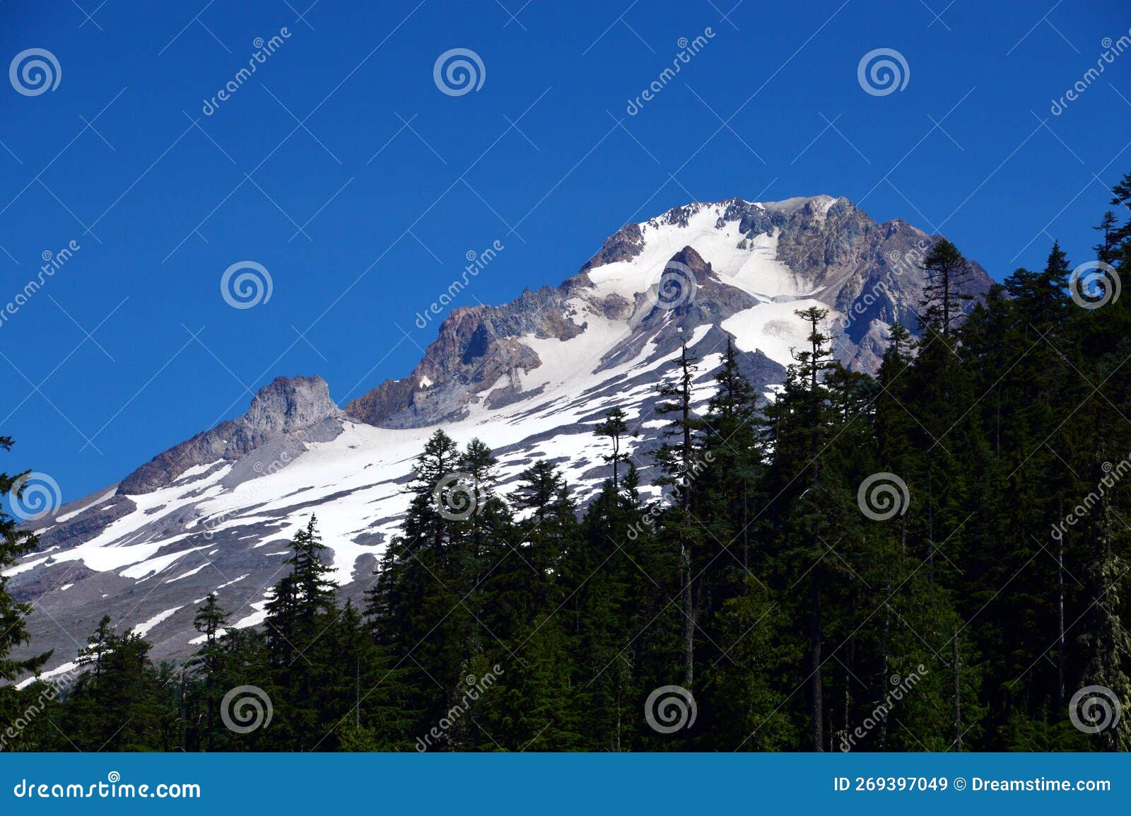 Panorama of Mount Hood, Volcano in the Cascade Range, Oregon Stock