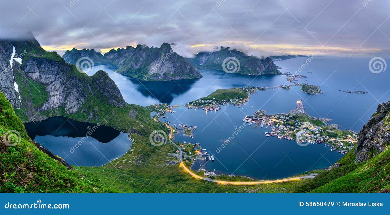 panorama of mountains and reine in lofoten islands, norway