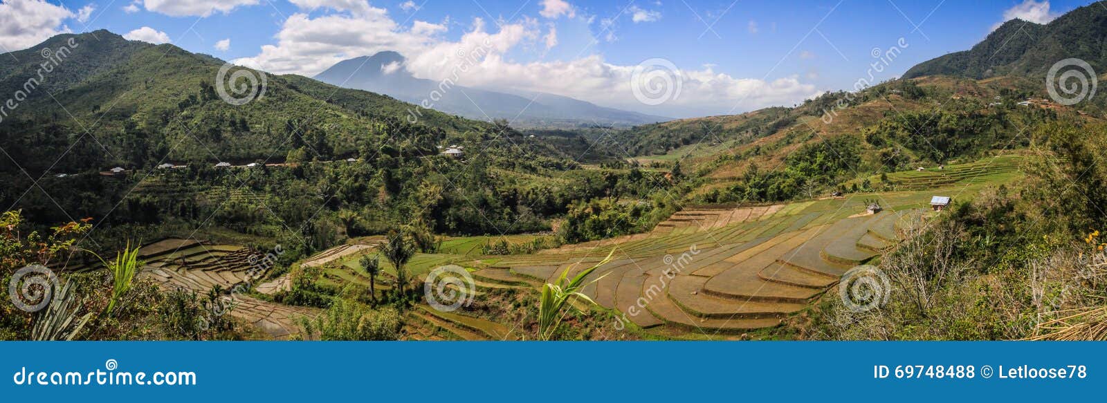 panorama on the mountains and rice paddies of flores island near ruteng, indonesia