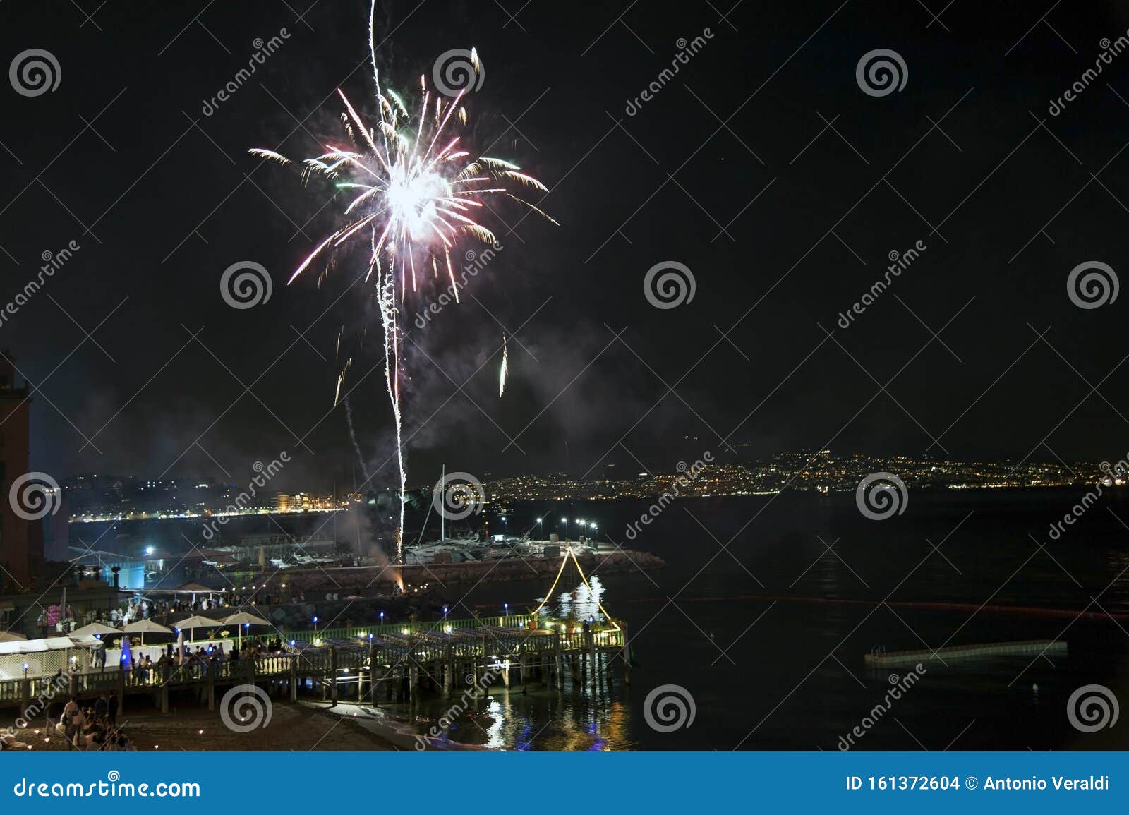 Night View of the Gulf of Naples with Fireworks Stock Photo Image of