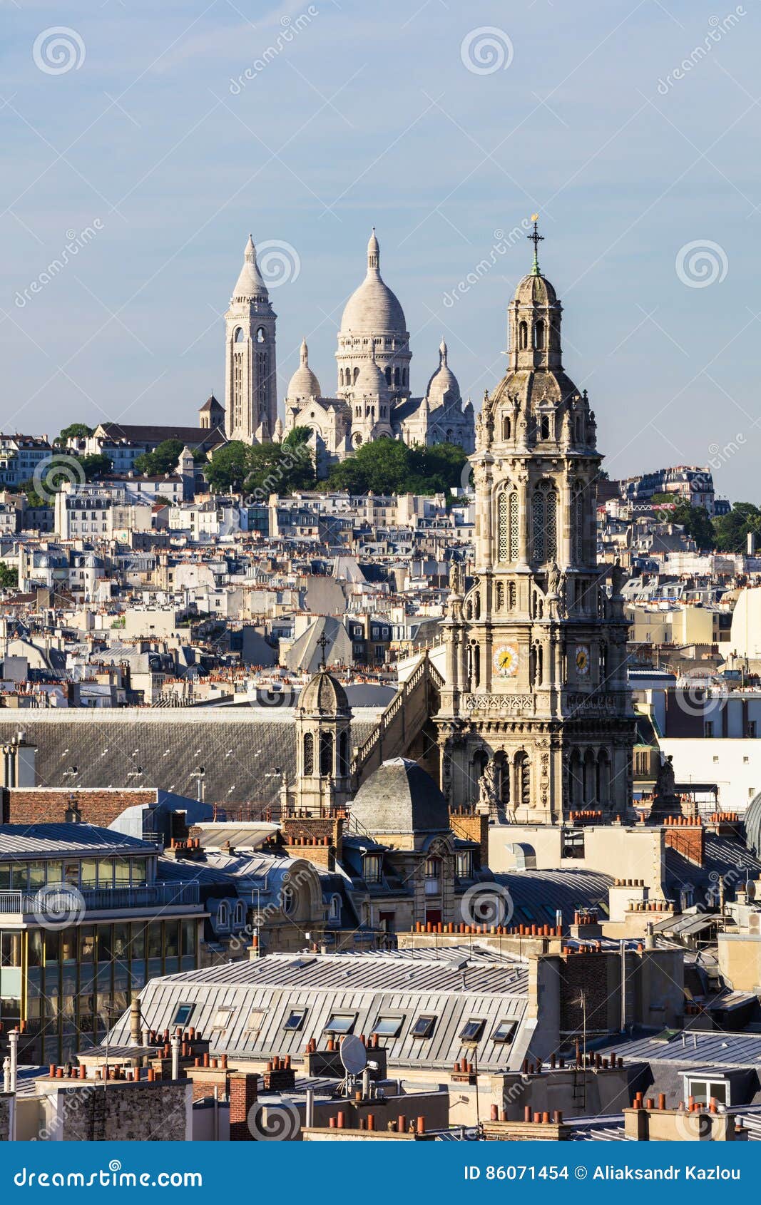 panorama of paris: the sainte-trinite and sacre-coeur churches.