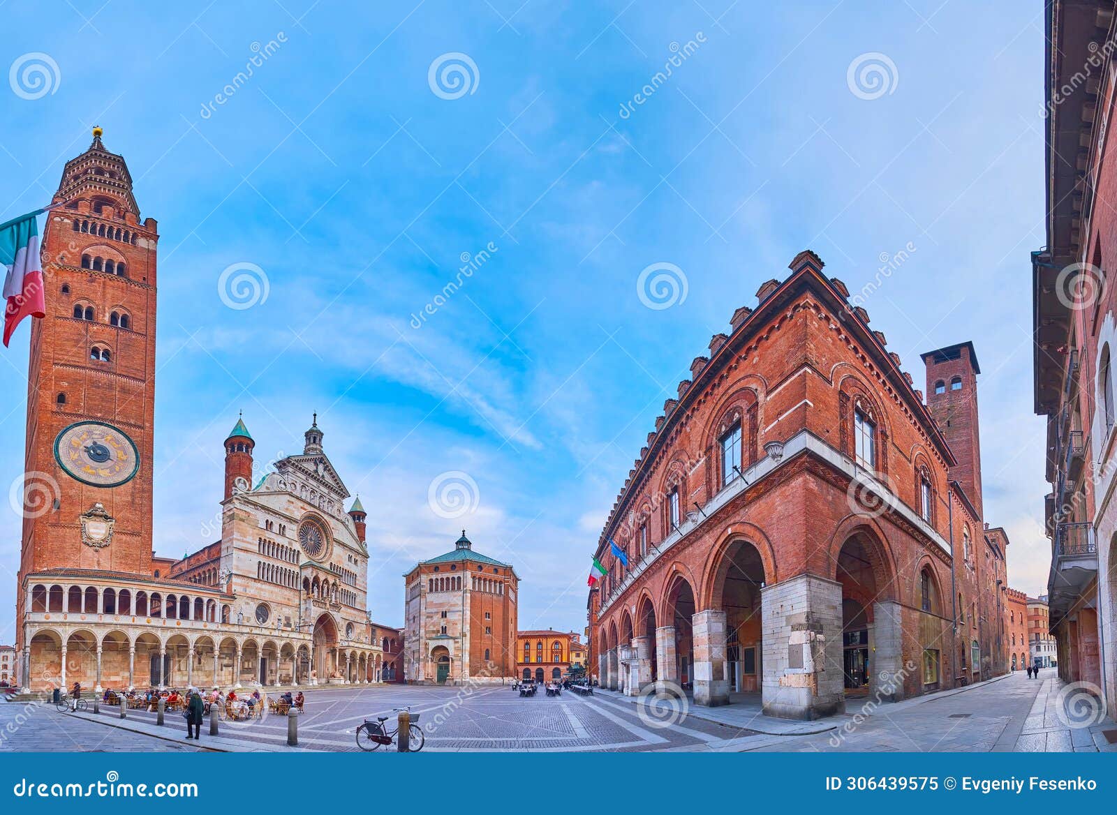 historic piazza del comune panorama, cremona, italy