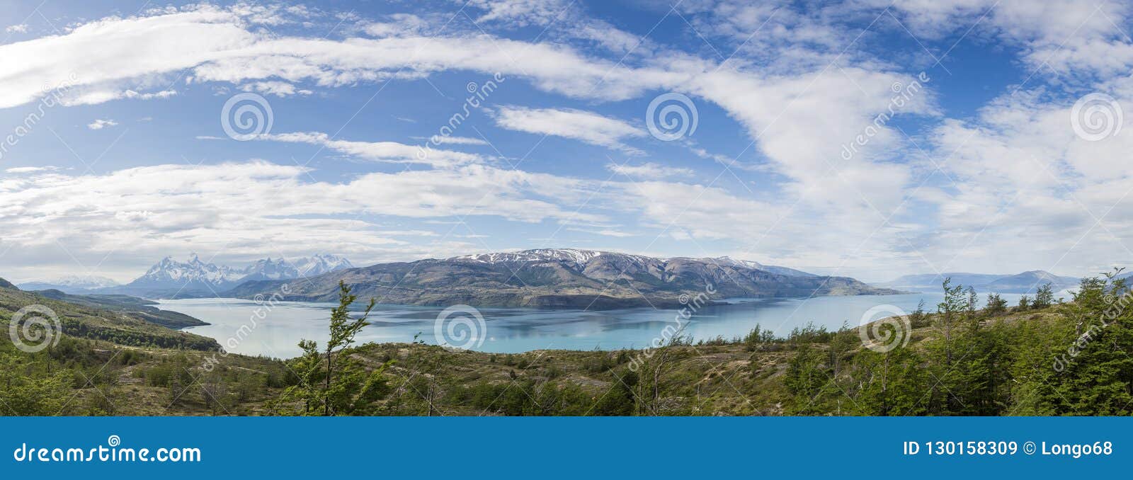 panorama picture of lago el toro at the torres del paine national park