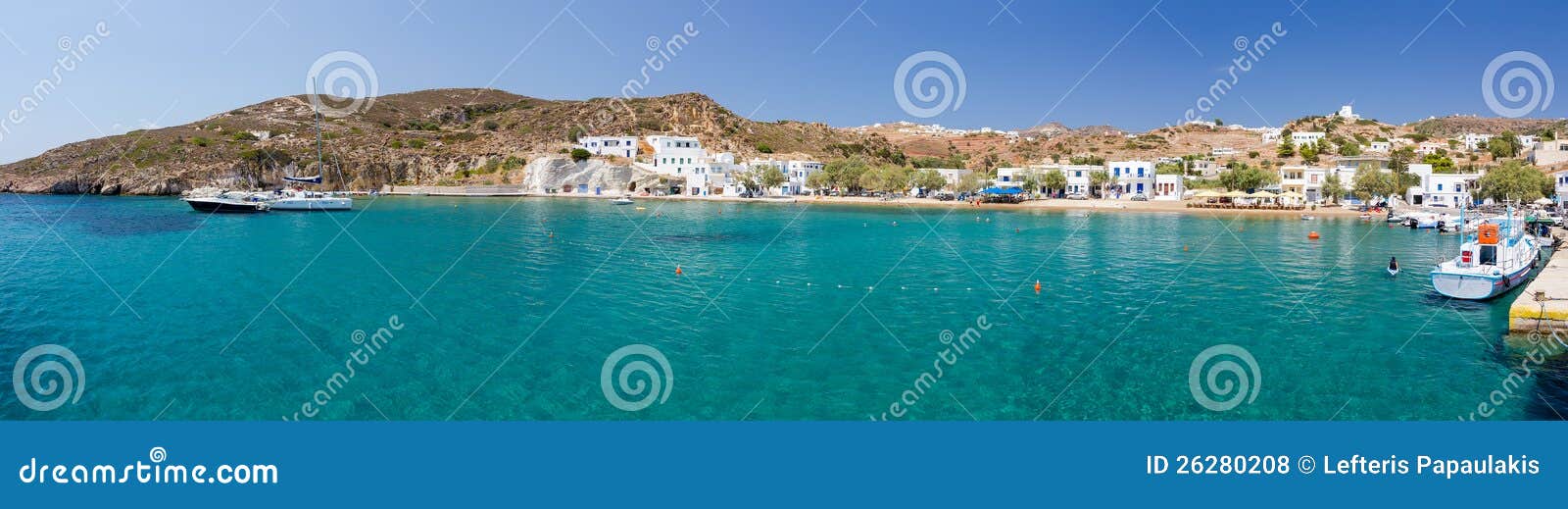 panorama of psathi harbor, kimolos island, greece