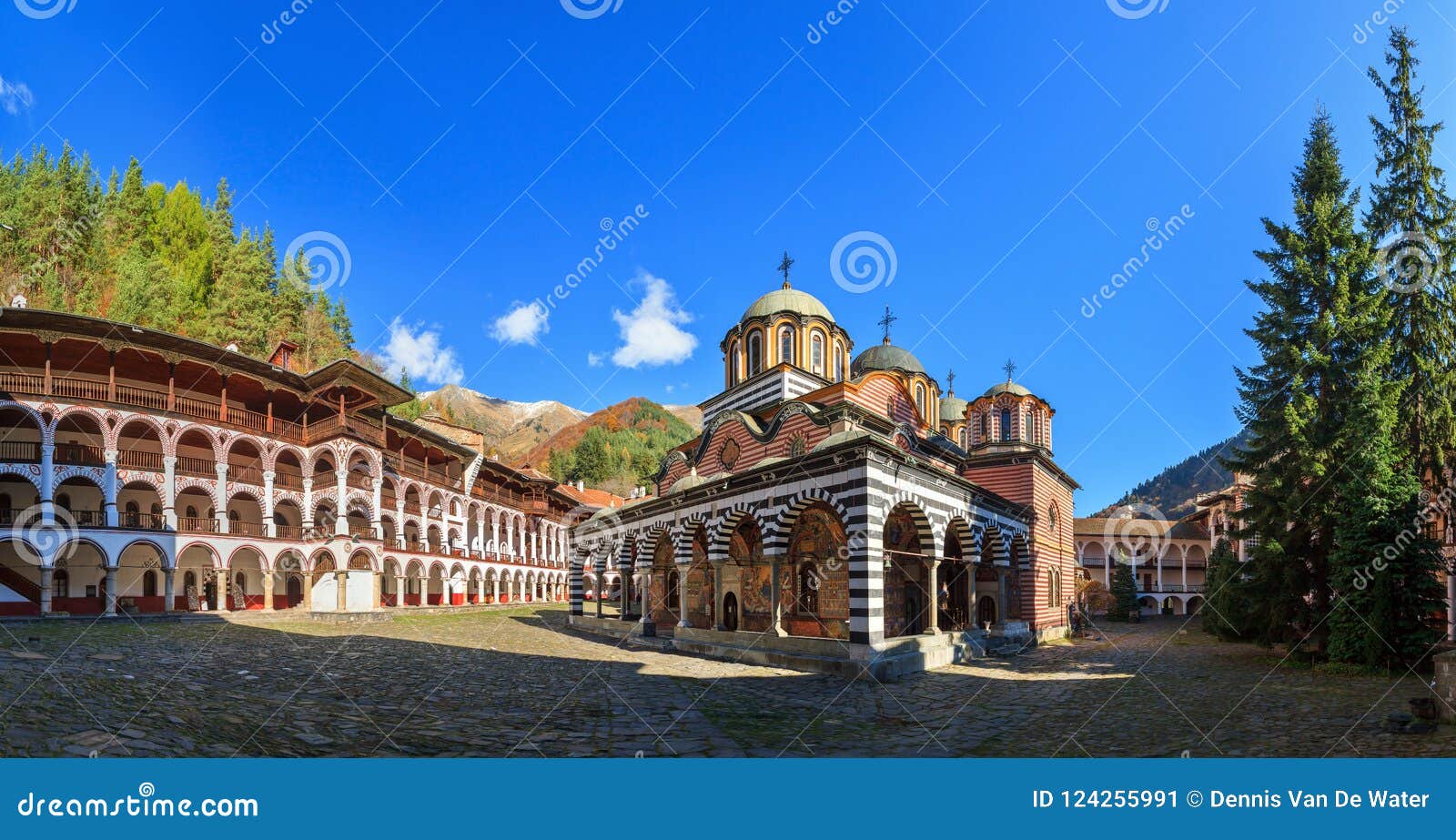 panorama rila monastery blue sky