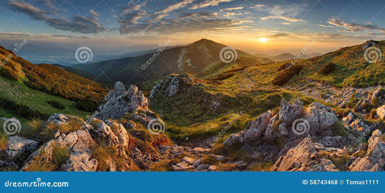 panorama rocky mountain at sunset in slovakia