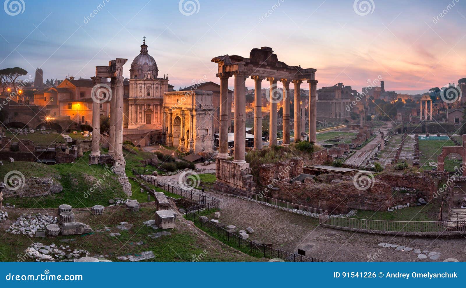 panorama of roman forum foro romano in the morning, rome, ital