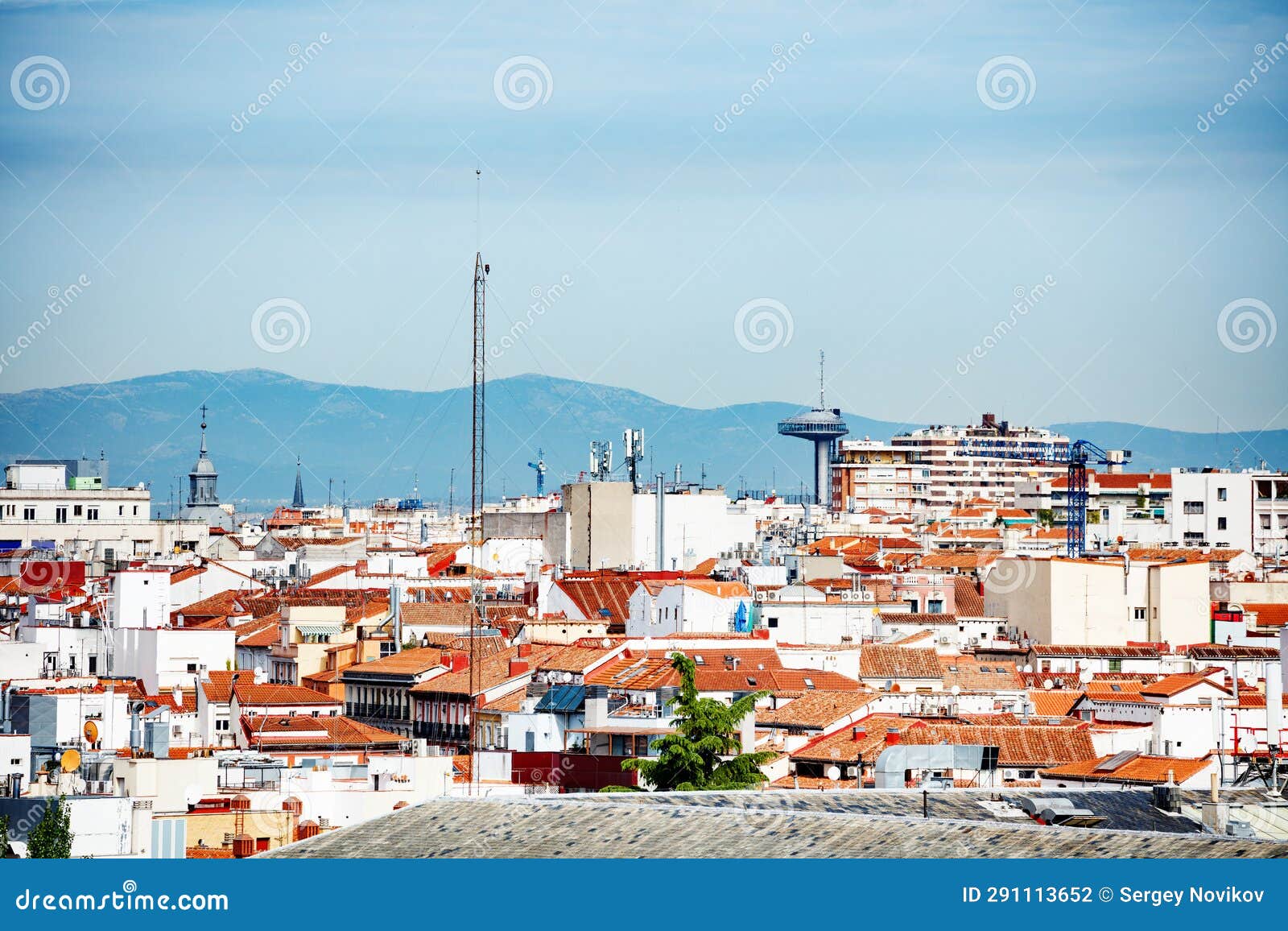 panorama and roofs of madrid view towards faro de moncloa