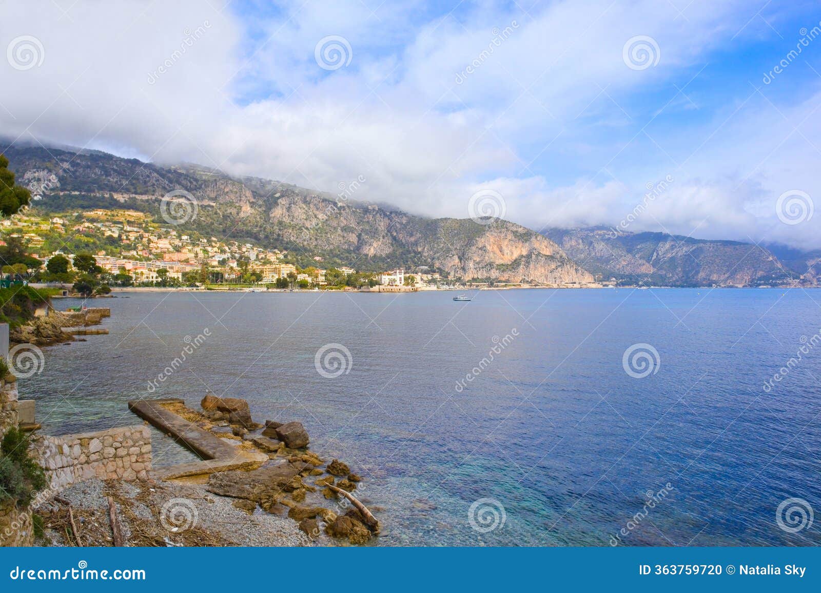 panorama of saint-jean-cap-ferrat in sunny day in france