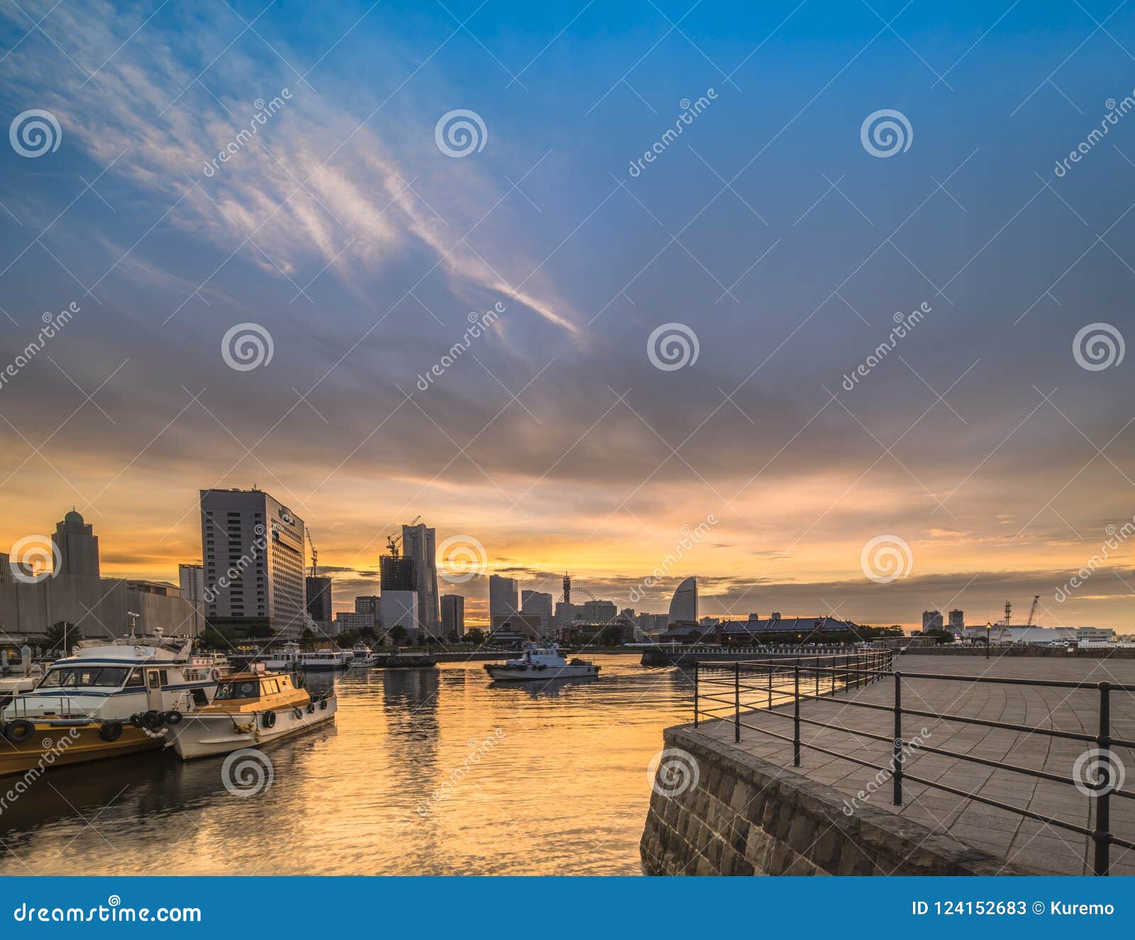 panorama from ÃÅsanbashi pier port where fishing boats are moore