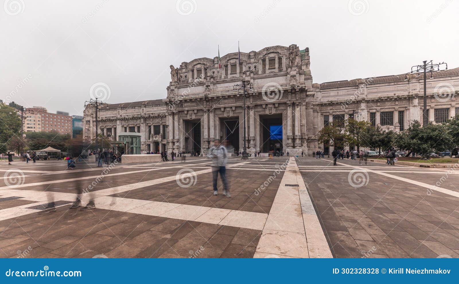 panorama showing milano centrale timelapse - the main central railway station of the city of milan in italy.