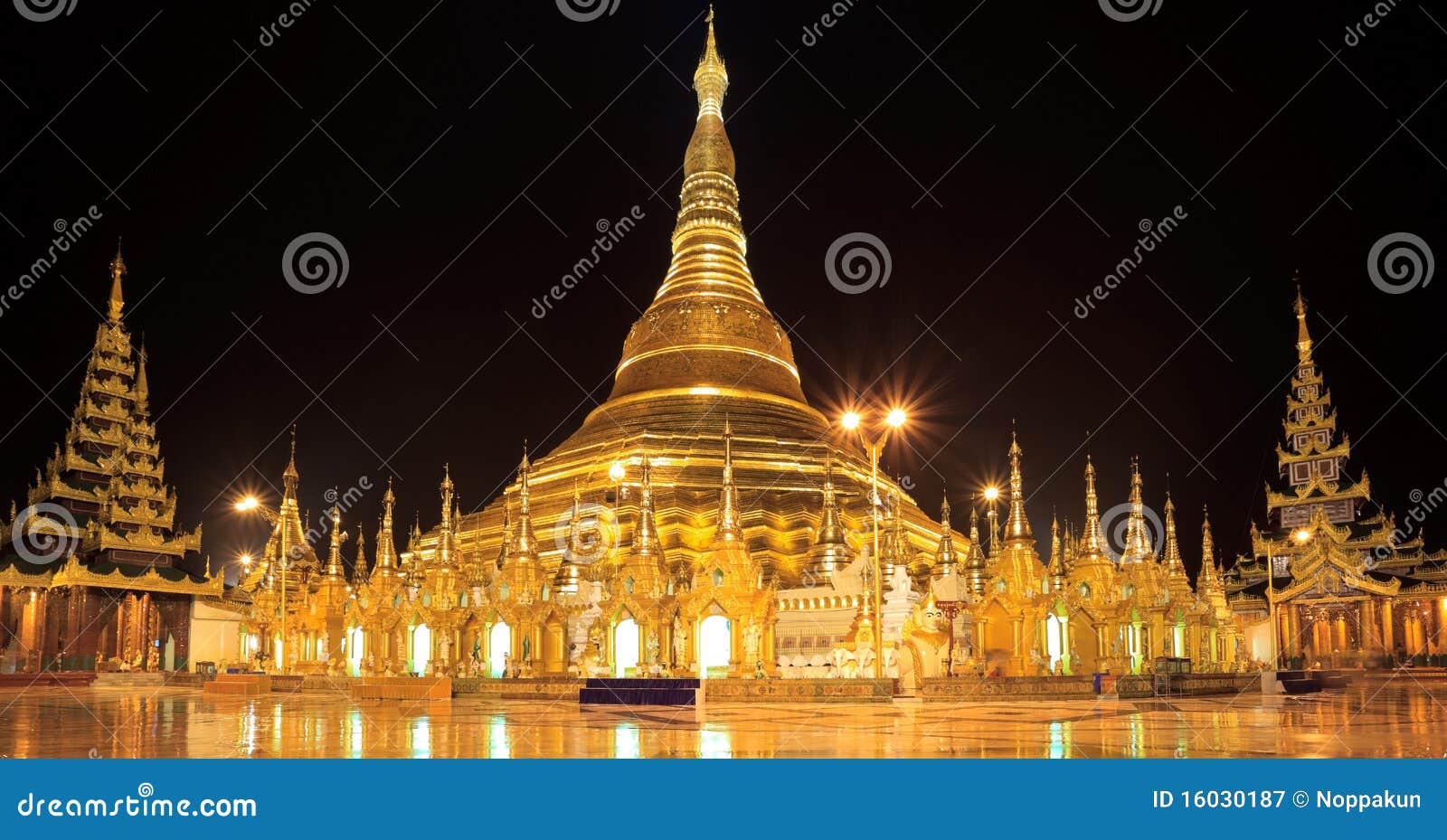 panorama shwedagon pagoda at night, yangon,myanmar