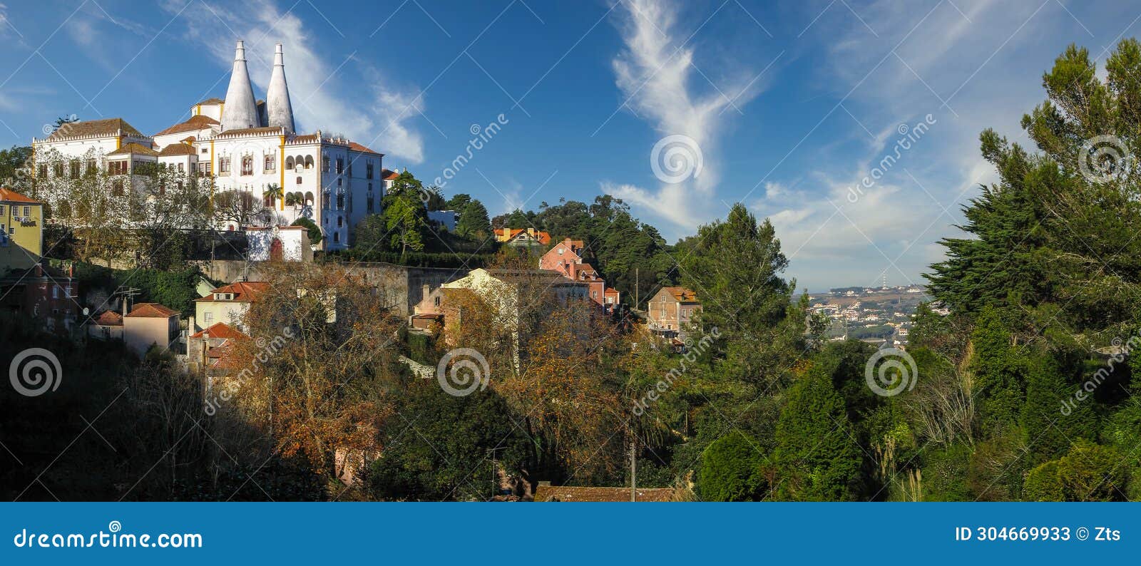 panorama of sintra with palacio nacional de sintra or sintra national palace also known as palacio da vila or town palace is a