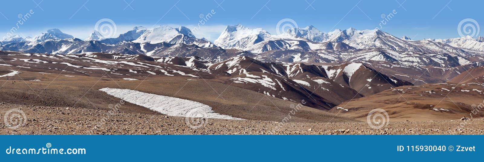 panorama of snowcapped himalaya mountains in tibet, china