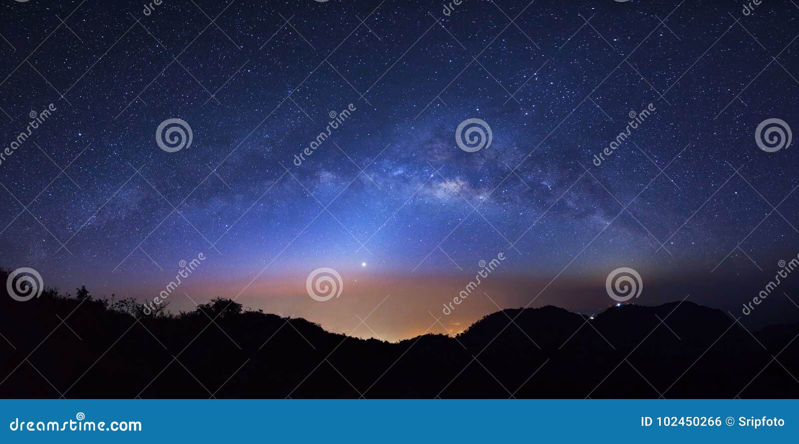 panorama starry night sky with high moutain at doi luang chiang