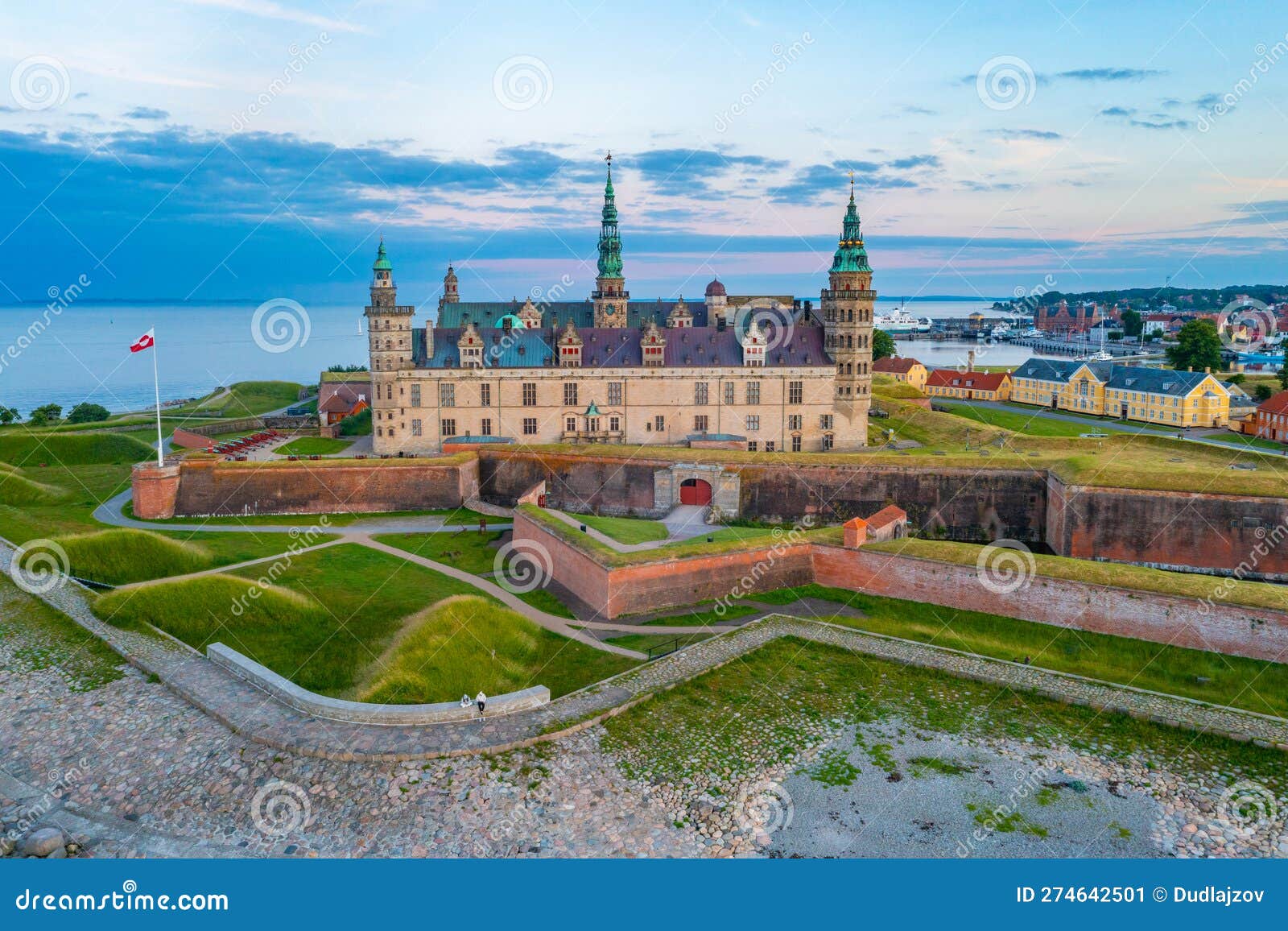 Panorama Sunset View of the Castle at Helsingor, Denmar