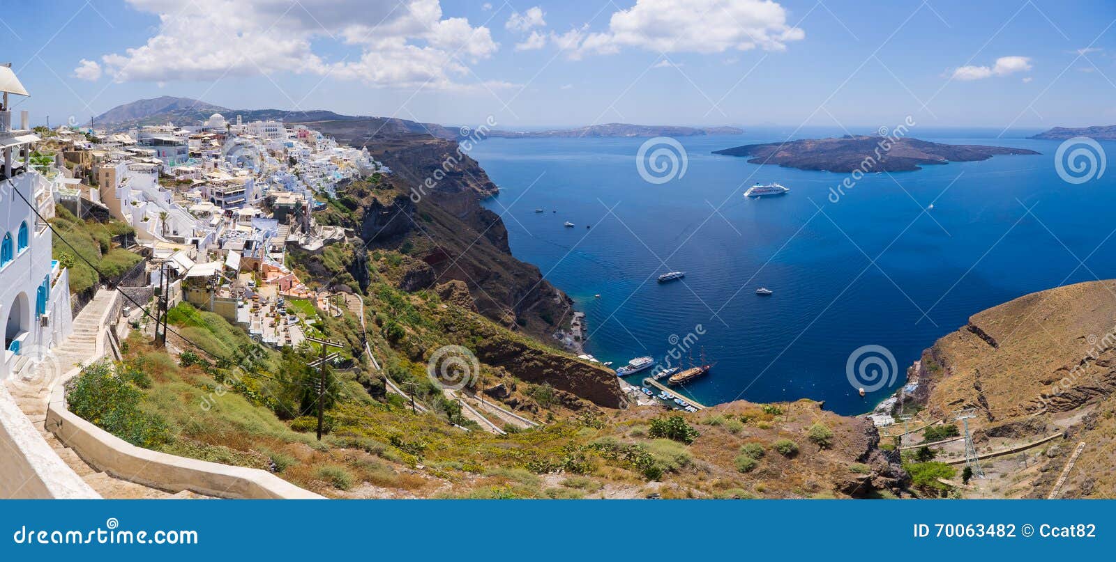 Panorama of Thira in Santorini Island, Greece Stock Photo Image of