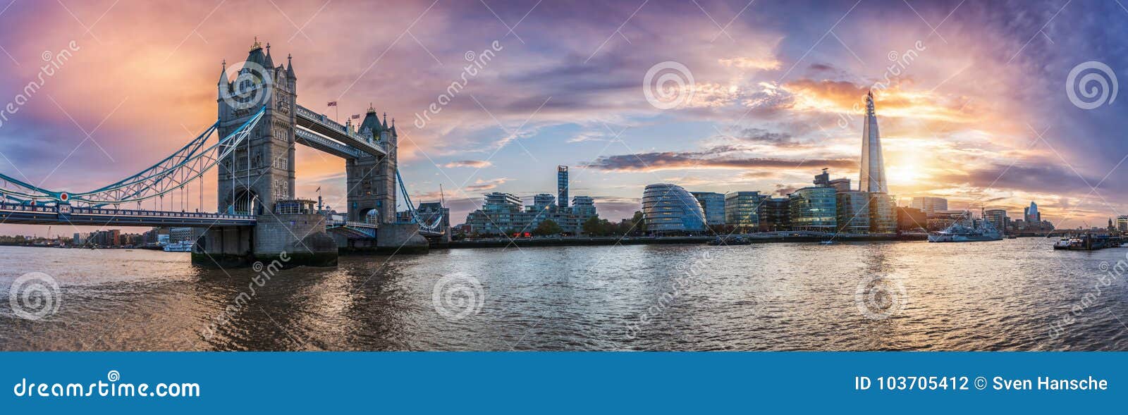 panorama from the tower bridge to the tower of london