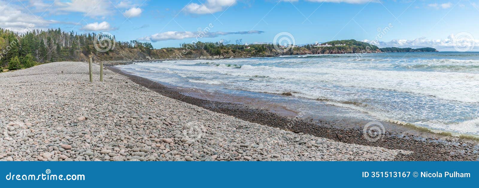 a panorama view along ingonish beach on the cabot trail nova scotia, canada