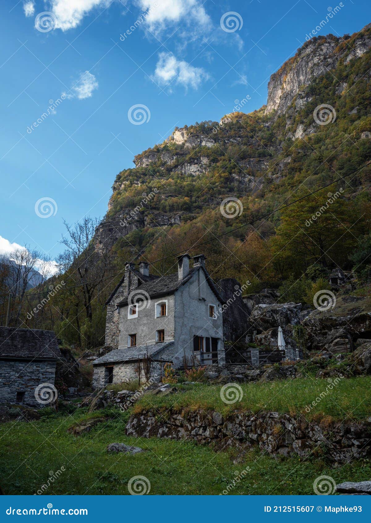 panorama view of charming hamlet ritorto rustico stone rock houses in nature bavona valley ticino switzerland alps