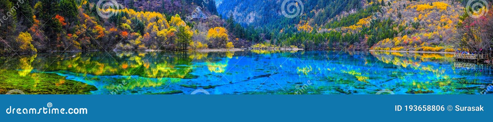 View Of Crystal Clear Water Of The Five Flower Lake Multicolored Lake