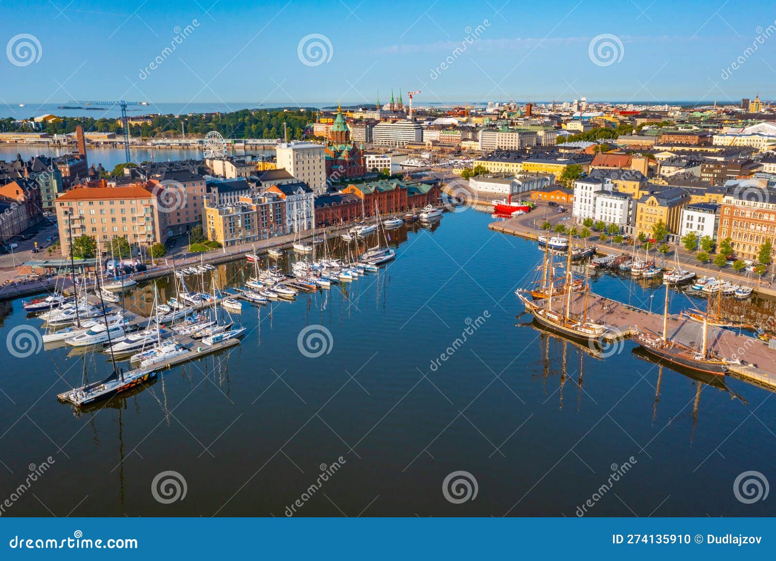 panorama view of a marina in the kruununhaka district of helsink