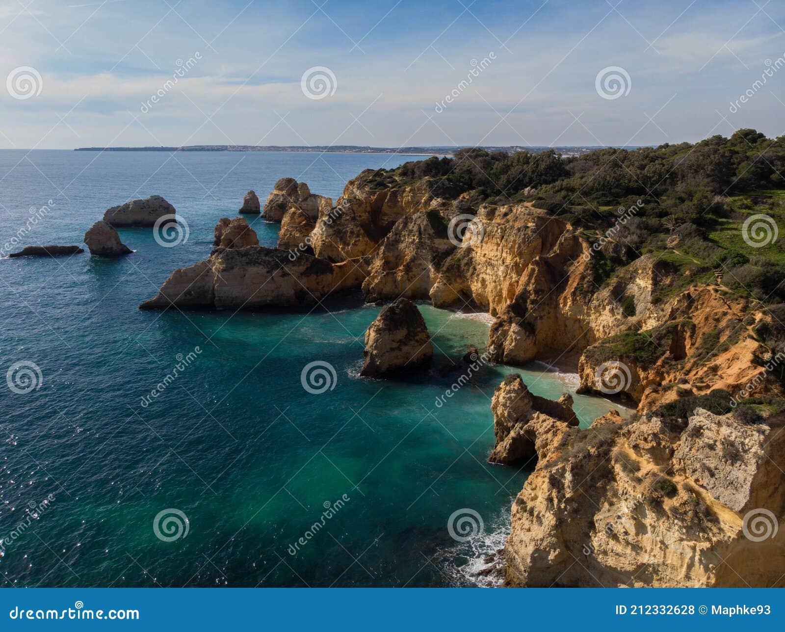 panorama view of praia do submarino algarve cliff coast sand beach holiday vacation spot in portimao portugal europe