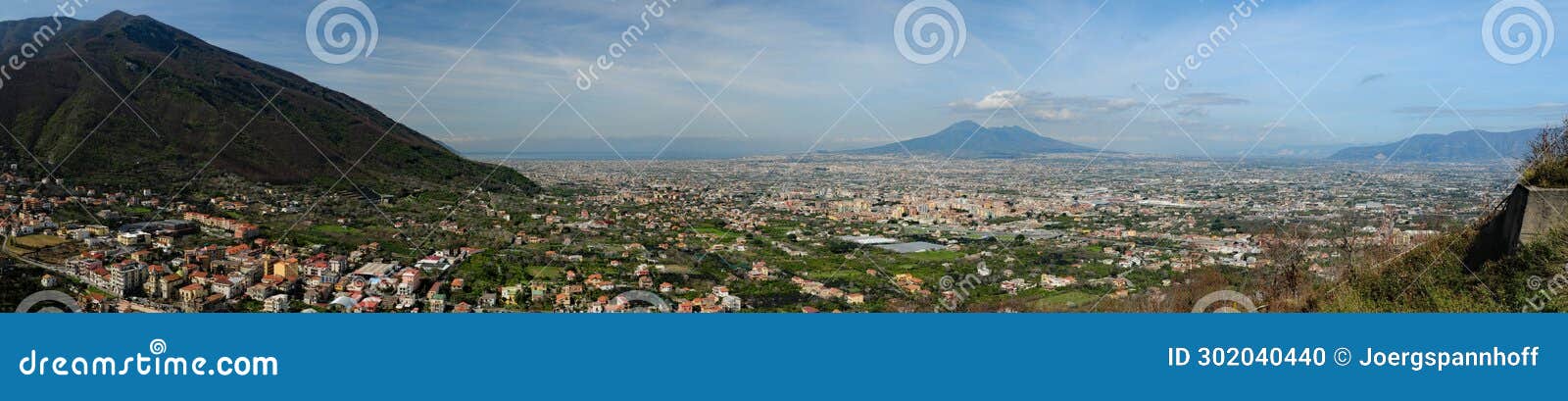panorama view from valico di chiunzi to naples and mount vesuvius in italy on a wonderful spring day