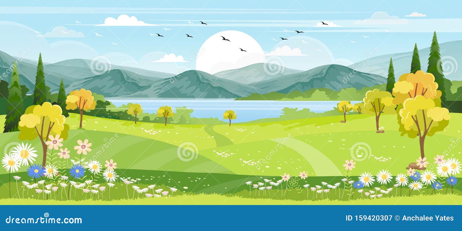 Paysage de campagne. Herbe verte et ciel bleu Stock Photo