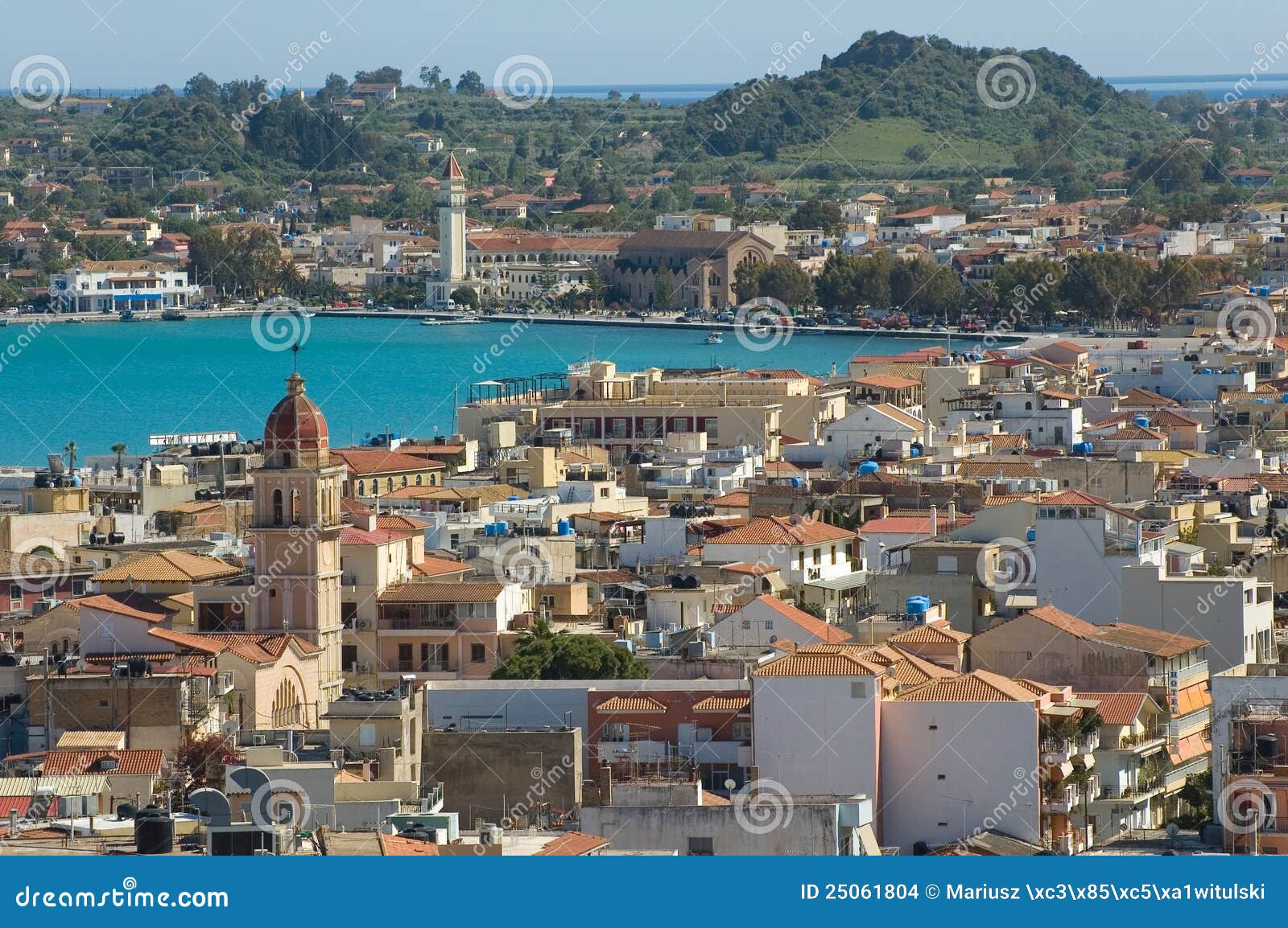 Panorama of Zante town stock photo. Image of coast, mediterranean