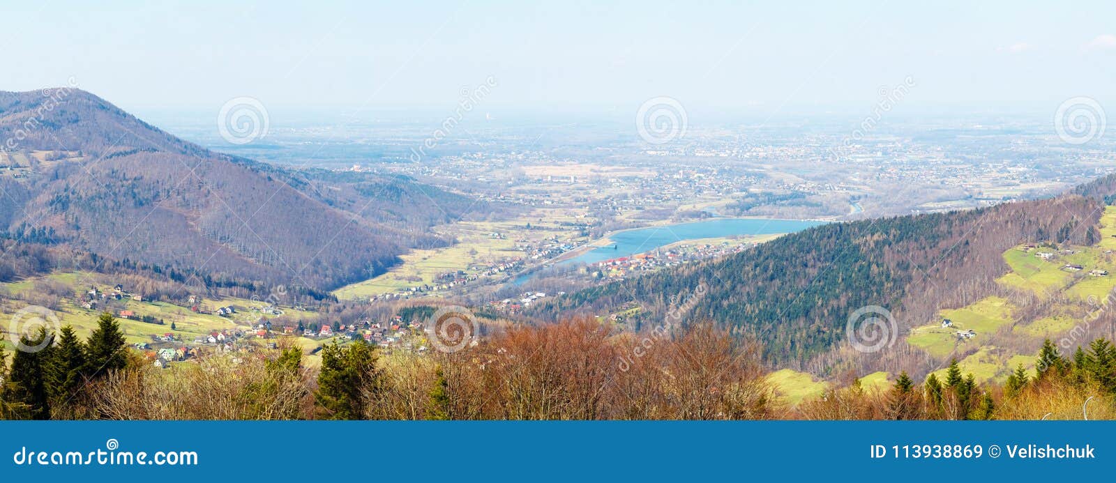 panorama from the zar mountain on settlement in spring day