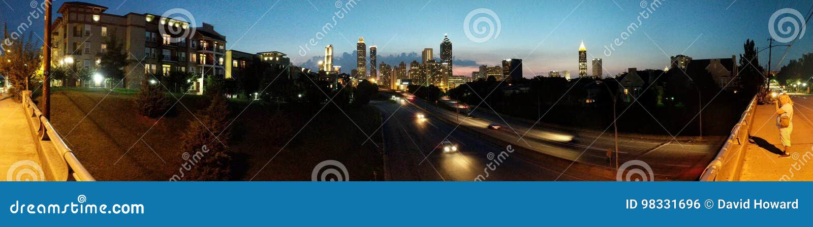 Panoramahorizon bij schemer, Atlanta. Zonsondergang, Atlanta atl