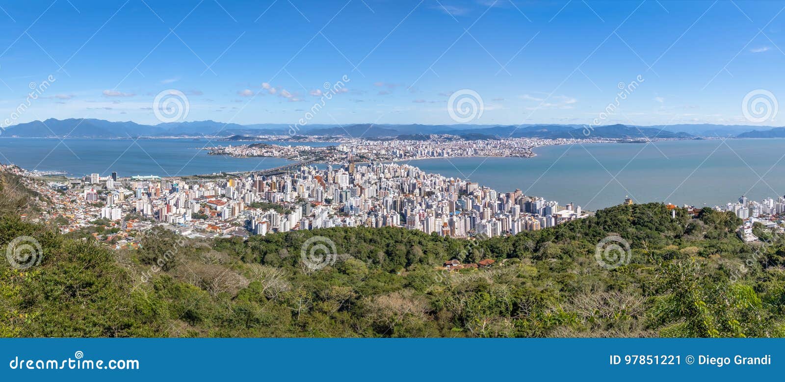 panoramic aerial view of dowtown florianopolis city in florianopolis, santa catarina, brazil